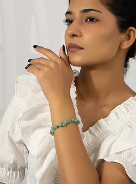 原创设计手链手作不规则绿色天然石手链时尚简约粉色少女夏日手镯