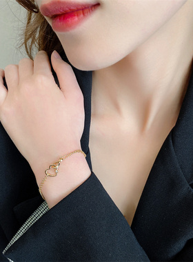 韩国东大门高级感水钻爱心链条手链2022小众ins少女风简约手镯