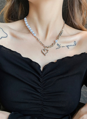 感手作镂空爱心东大门珍珠项链