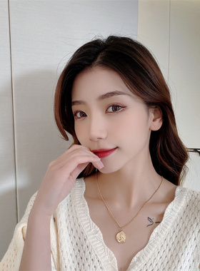 2022欧美复古法式金币女王项链毛衣链时尚简约小众ins人脸锁骨链