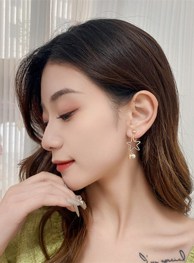 s925银针不对称绿色滴油星月小动物耳饰耳环网红个性女学生耳钉潮