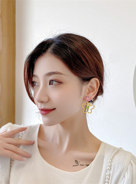 s925银针可爱少女风粉色花朵蝴蝶结耳饰耳环小众夏日清晰撞色耳夹