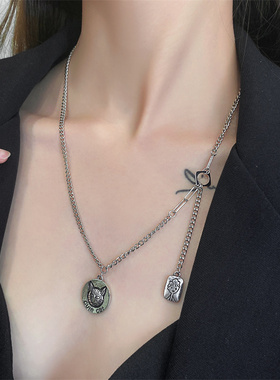 高级设计感欧美做旧蝴蝶结项链锁骨链时尚简约小动物手作毛衣链女