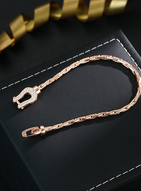 马蹄扣925纯银镀18k金镶钻手链