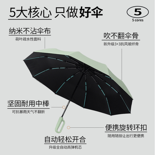 老爸评测环扣自动开合黑胶防晒伞加大加厚加固便携男女晴雨两用伞 - 图0