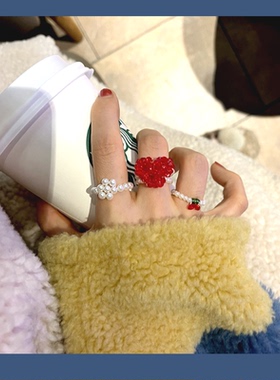 韩国精致爱心珍珠戒指日韩