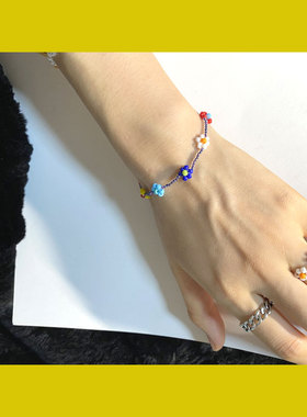 green新品可爱弹力小花手链手工