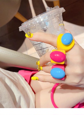 几何形戒指指环亚克力卡通可爱