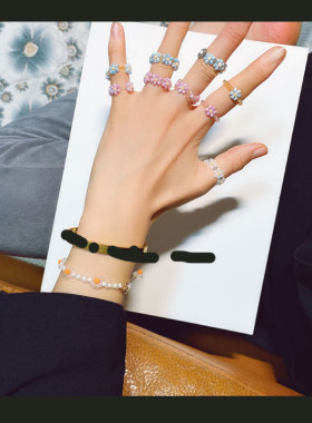 大理石编织手工泫雅风小花戒指