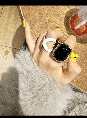 方形树脂开口戒指欧美轻奢