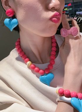 日韩卡通可爱少女原创新款个性红色百搭时尚原创设计爱心甜美项链