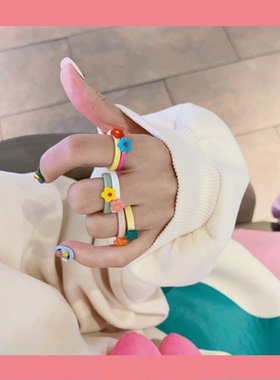 韩国女亚克力日韩小小黑戒指