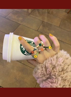 green新品精致小花女日韩戒指