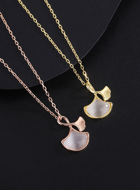 s999纯银银杏叶项链女新款轻奢