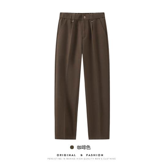 2025新款毛呢微锥轻奢小西裤男士松紧直筒长裤抗皱显瘦休闲裤秋冬