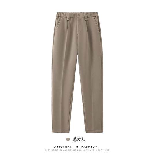 2025新款毛呢微锥轻奢小西裤男士松紧直筒长裤抗皱显瘦休闲裤秋冬