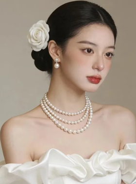 法式复古多层珍珠锁骨链