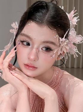 超仙甜美减龄新娘粉色蝴蝶发夹