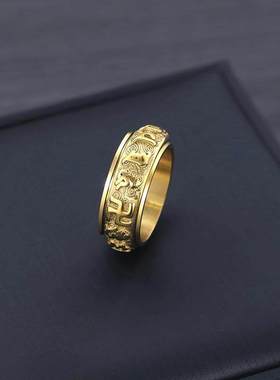 六字真言招财转运钛钢男士戒指潮男个性高级感单身可转动指环食指