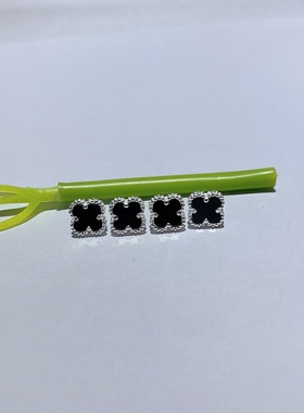 黑玛瑙四叶草耳钉轻奢简约金色