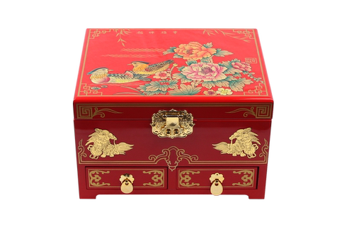 紫艺堂贾兴林先生作品手工平遥推光漆器鸳鸯戏水红色首饰盒结婚 - 图1
