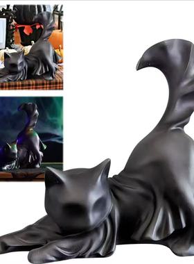 万圣节披风鬼魂黑猫雕塑摆件