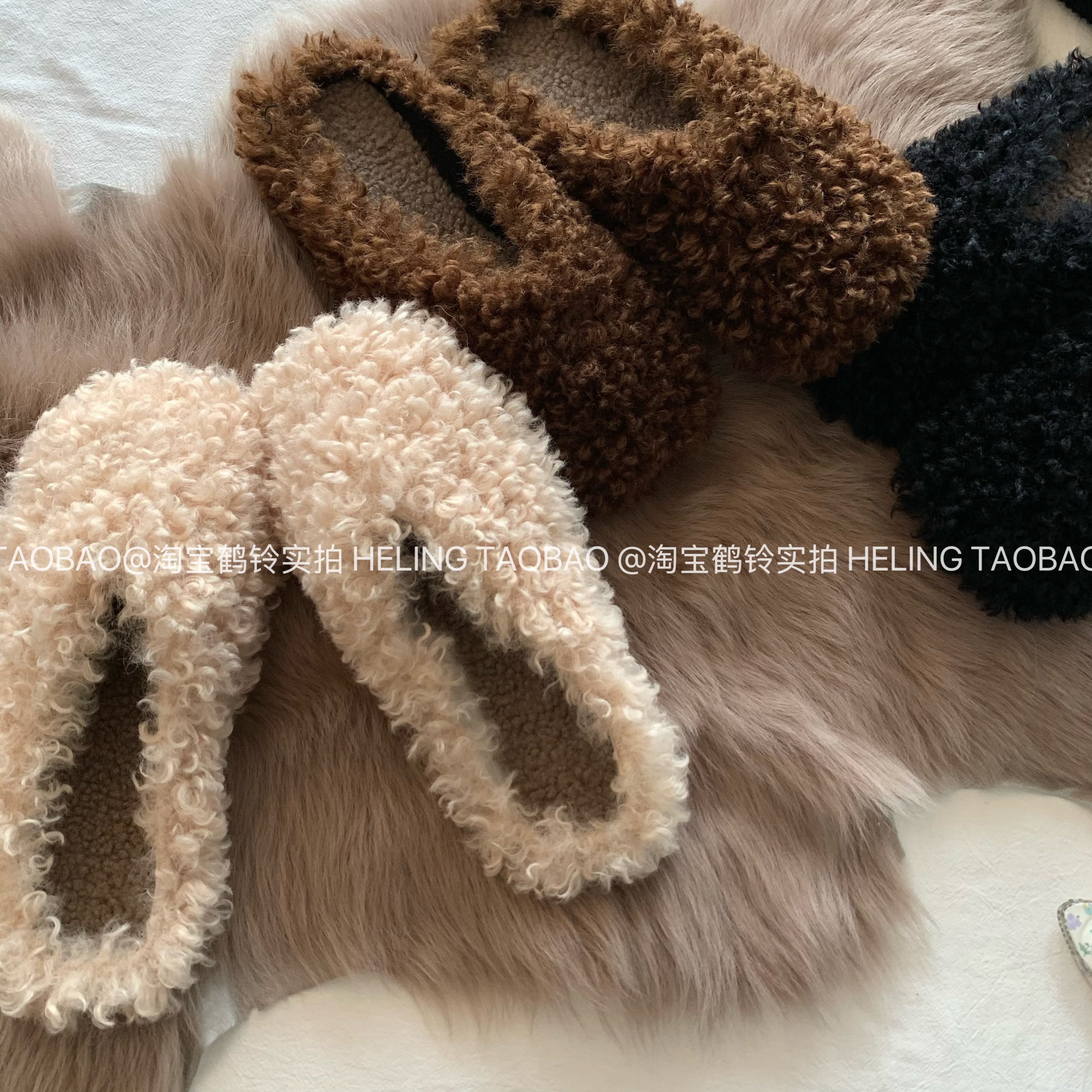 显贵抬气质！秋冬时髦精泰迪卷毛包头拖女外穿2025懒人保暖毛毛鞋,淘宝优惠券,粉丝福利购,淘宝优惠卷