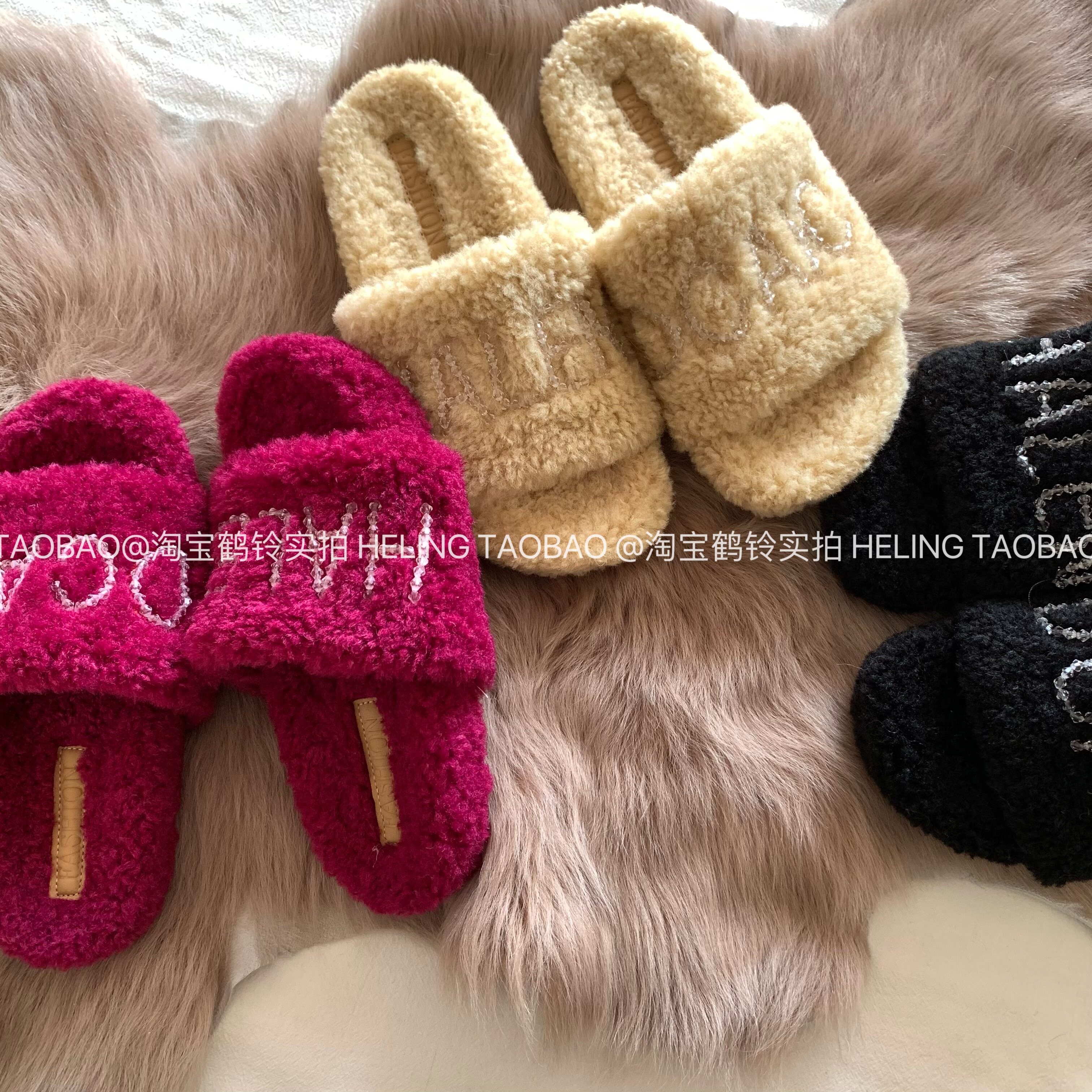 玫红火龙果~INS厚底毛毛拖鞋女外穿2025年新款秋冬时尚毛绒一字拖,淘宝优惠券,粉丝福利购,淘宝优惠卷