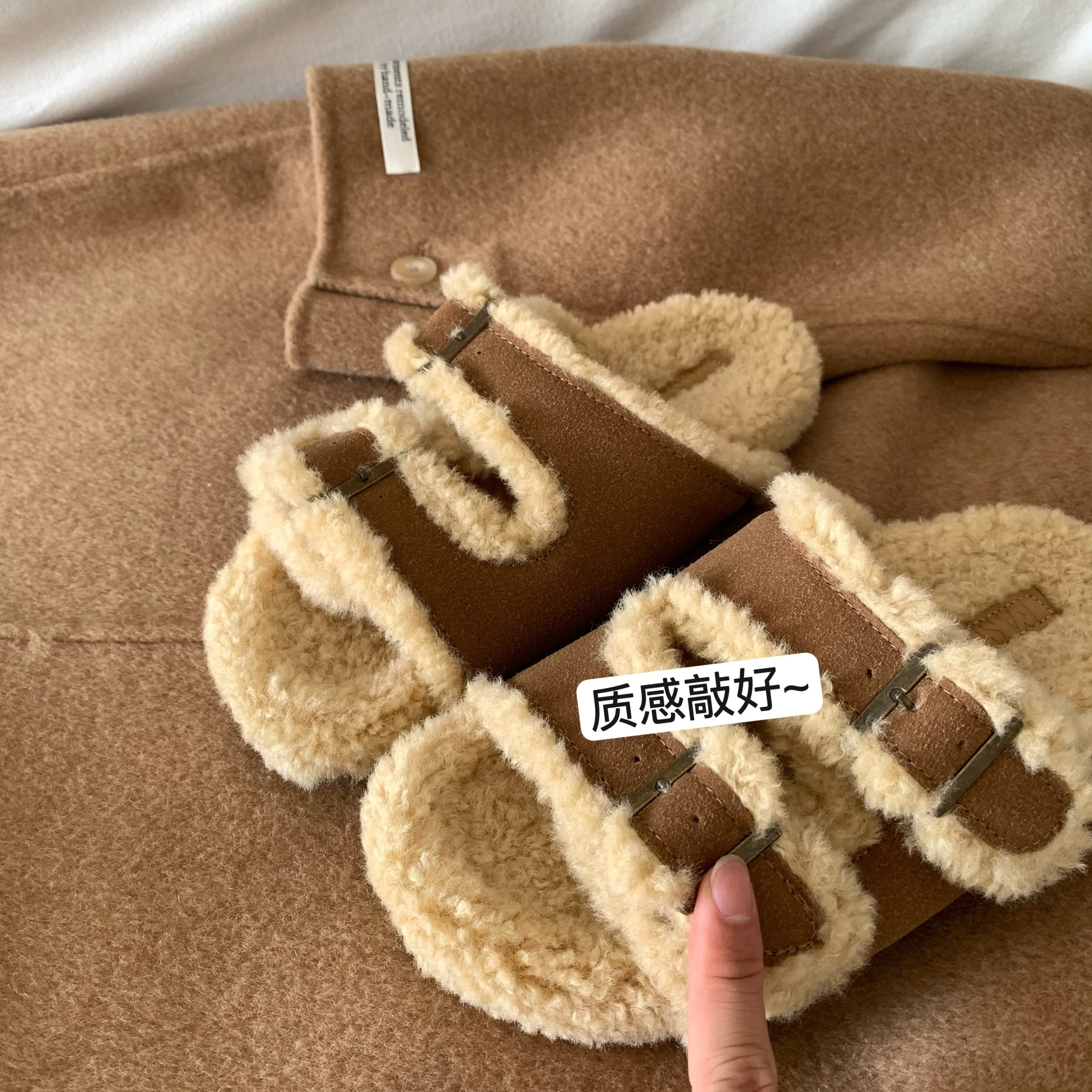 私留力荐！INS羊羔绒毛毛鞋女外穿2025秋冬厚底毛绒茸茸勃肯拖鞋,淘宝优惠券,粉丝福利购,淘宝优惠卷