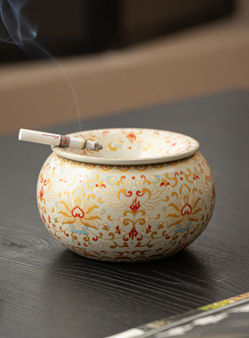 敦煌飞天烟灰缸手绘飘带飞天纹样陶瓷烟缸茶室会客国风创意装饰盅