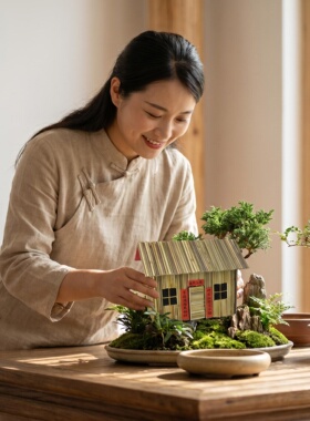 芦苇手工迷你小房屋造景桌面摆件