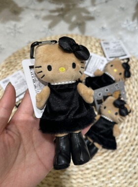 可爱凯蒂猫周年纪念大长腿豹纹黑皮毛绒公仔玩偶小挂件包包饰品