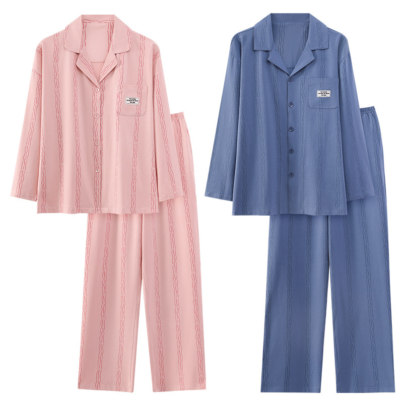 情侣睡衣春秋女款带胸垫纯棉长袖开衫简约大码男家居服套装可外穿,淘宝优惠券,粉丝福利购,淘宝优惠卷