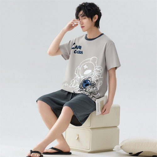 睡衣男款夏季薄款短袖短裤夏天舒适透气男士青少年休闲家居服套装 - 图1