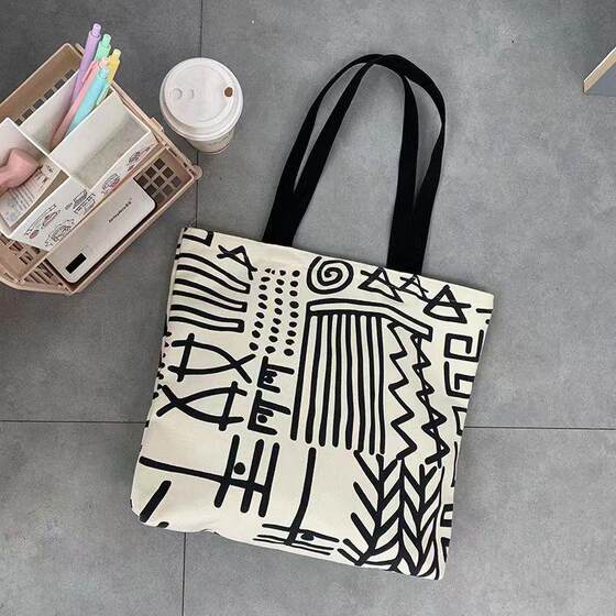 Canvas bag, women's handbag, fashionable and versatile, college student class bag, large capacity canvas bag, commuting shoulder bag
