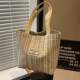 Ins Japanese style bag women's 2024 canvas bag fashionable striped shoulder school tote commuter school bag