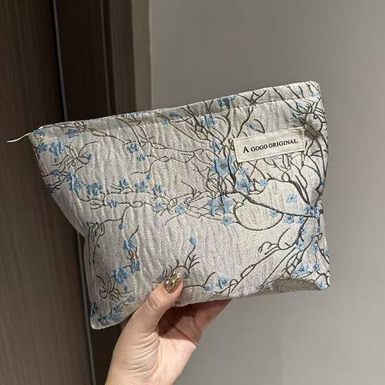 Retro elegant cosmetic bag plum blossom jacquard square bag travel portable storage bag clutch bag canvas bag toiletry bag