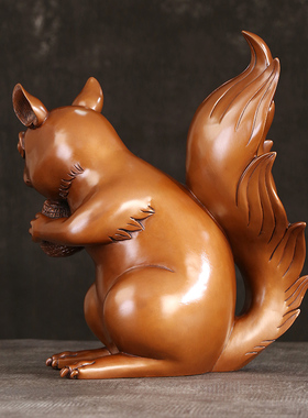 徽匠铜韵吉祥松鼠摆件办公室