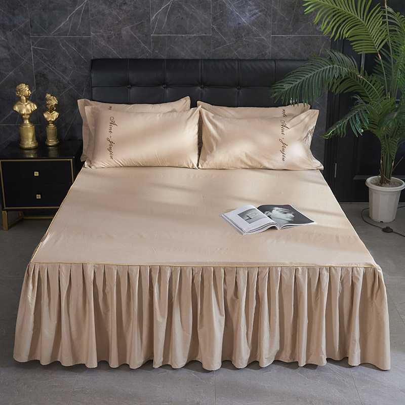 新品纯棉四件套全棉床裙床罩简约良品床单防滑床套公主风纯色被罩