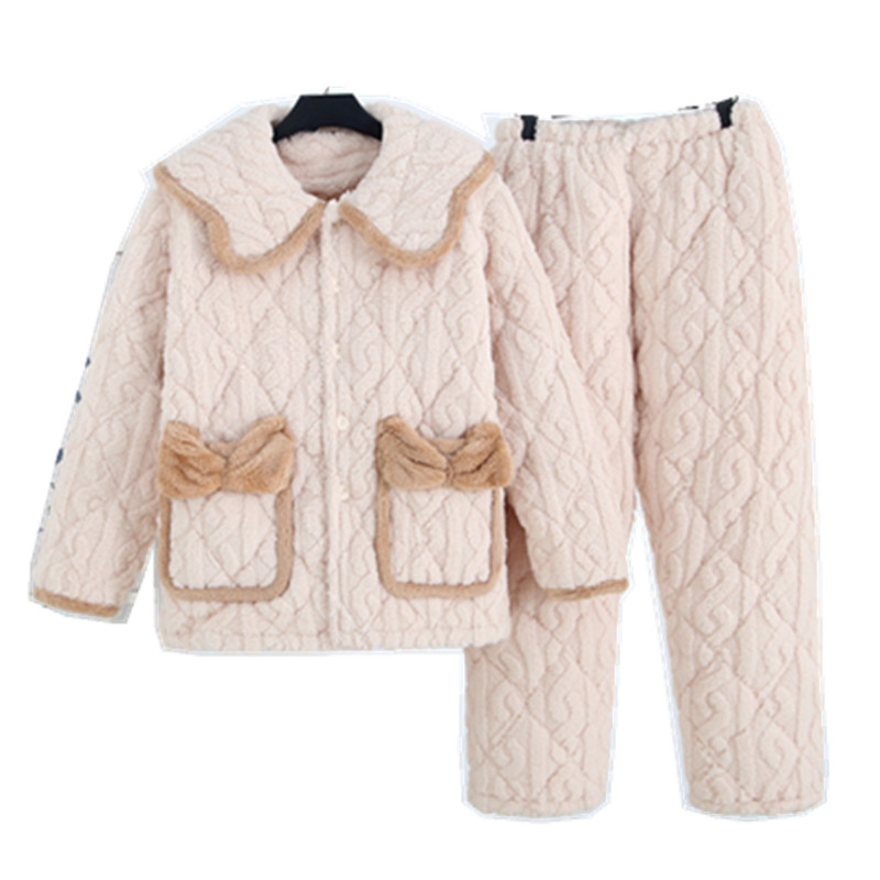 睡衣女士冬季中青年法兰绒夹棉加厚睡衣时尚简约套装加大码可外穿,淘宝优惠券,粉丝福利购,淘宝优惠卷