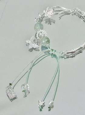 爆款小红书国风竹韵蝴蝶绿色编织款可调节大小ins送闺蜜礼物