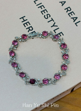 新款重工紫色水晶花朵手链时尚精致甜美高级感轻奢蝴蝶结手环