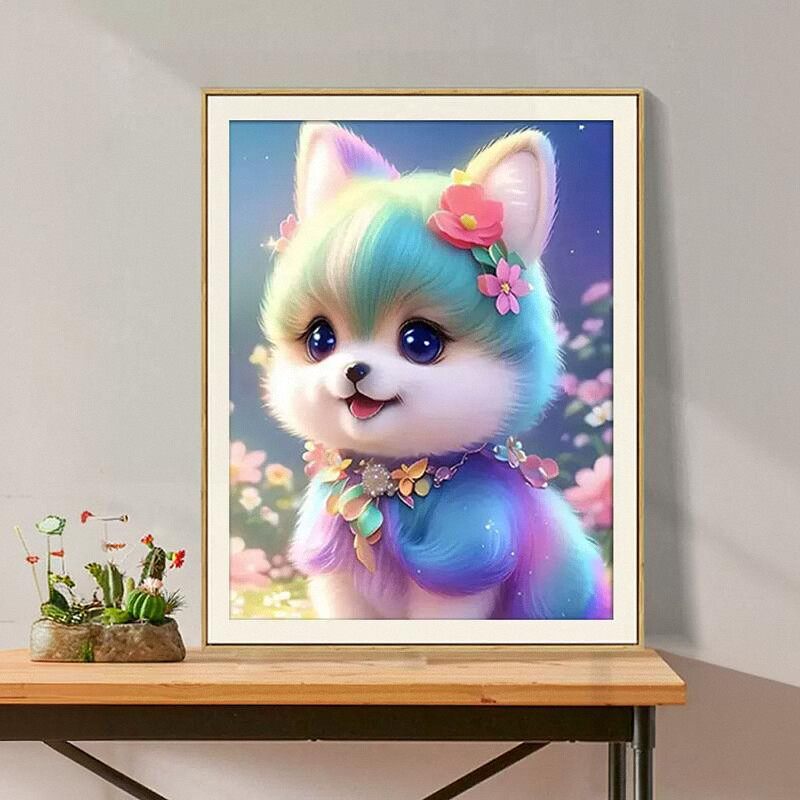 可爱花朵小狗十字绣2025新款5d满钻手工贴钻带相框儿童房装饰画,淘宝优惠券,粉丝福利购,淘宝优惠卷