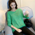 Mùa xuân mới kích thước lớn của phụ nữ áo dơi rỗng phụ nữ màu rắn lỗ tròn cổ áo len lỏng áo len đầu thủy triều - Áo / áo thun áo len nữ form rộng Áo / áo thun