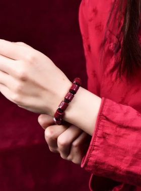 天然高含量朱砂紫金砂六字真言桶珠手链尺寸8-10-12毫米男女手链