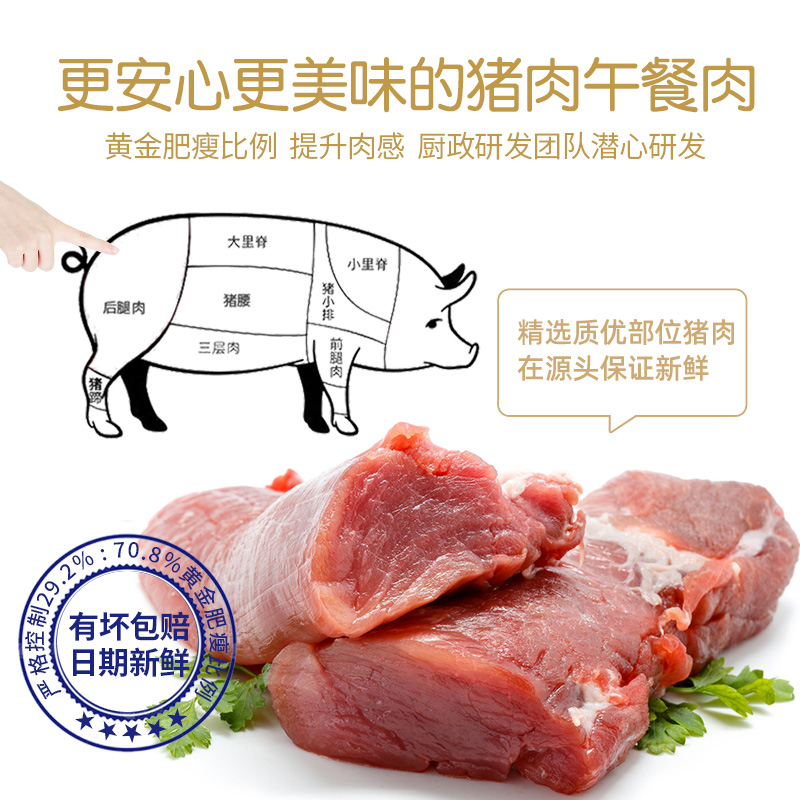 王家渡猪肉原味午餐肉肠480g*1盒包装单片拆袋即食三明治专用早餐 - 图1