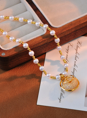 潮网状水晶项链女精致时尚小众设计感珍珠锁骨链网红颈链