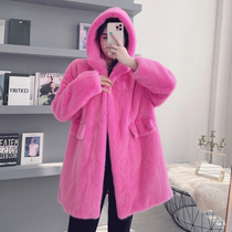 Mink fur coat female import whole mink with cap Buffy mink young fur Purple Javi Velvet in the middle of a long winter one out of the house