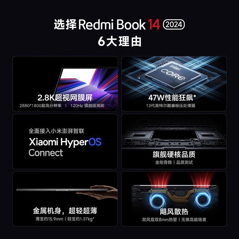 小米笔记本RedmiBook14寸2024款13代轻薄便捷办公红米笔记本电脑 - 图1