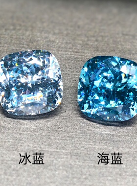枕形高精切海蓝宝石裸石浅蓝色